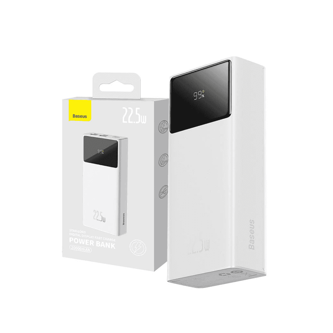 Baseus 22.5w 30000mAh STAR-LORD Digital Display Quick Charge Power Bank -White