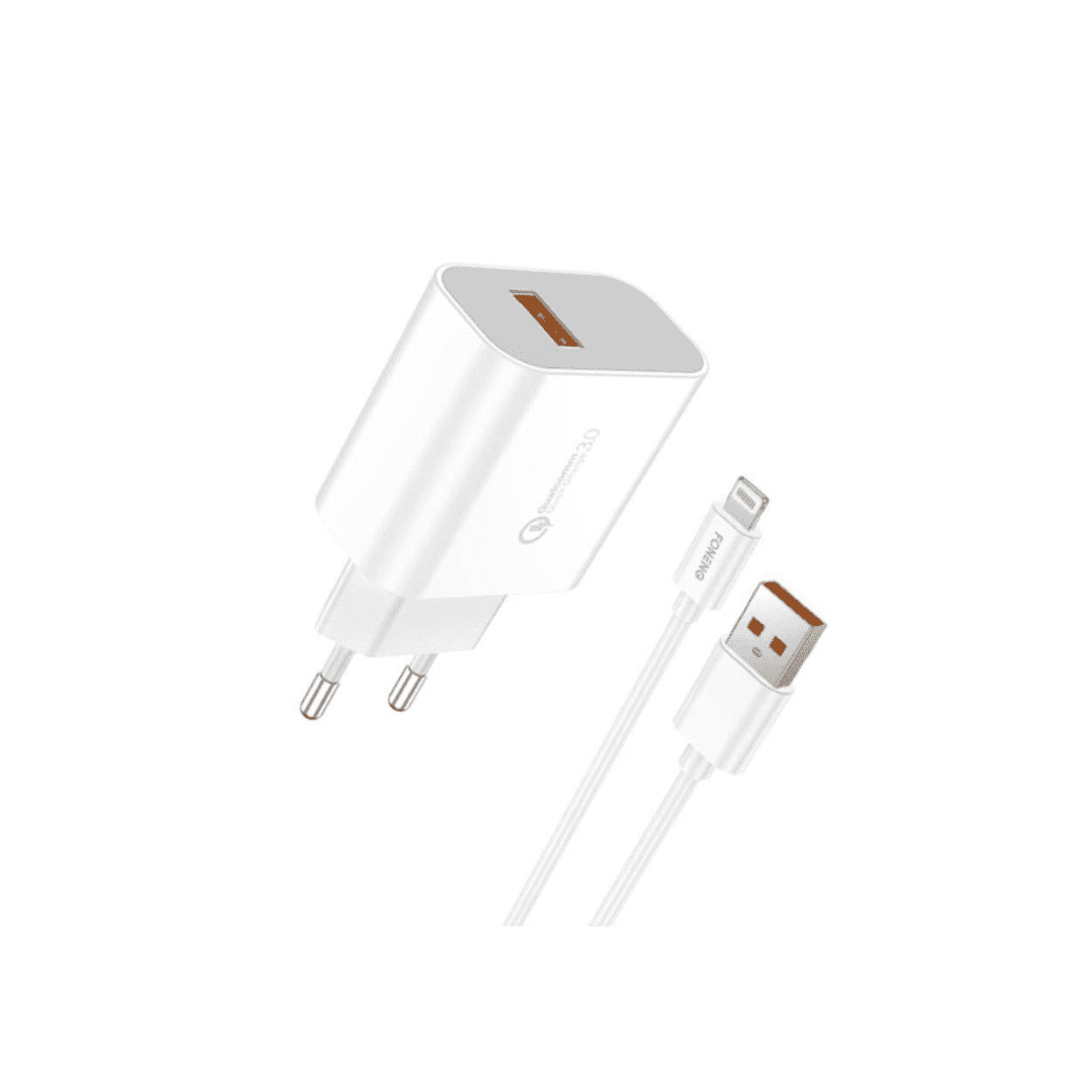FONENG 18W Fast Charger QC3 with Cable Type - C 6A - White (EU46)