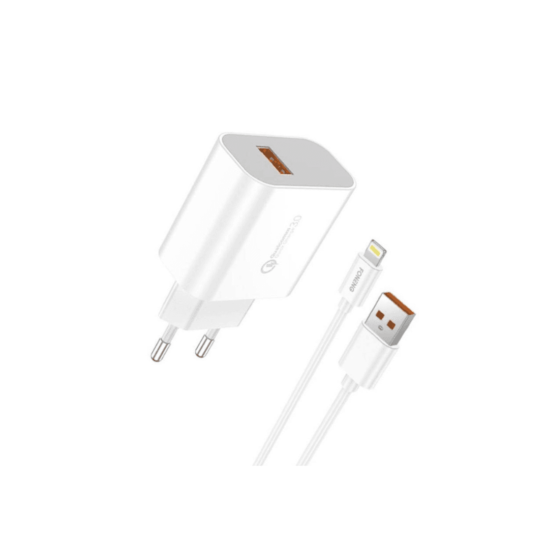 FONENG 18W Fast Charger QC3 with Cable Type - C 6A - White (EU46)